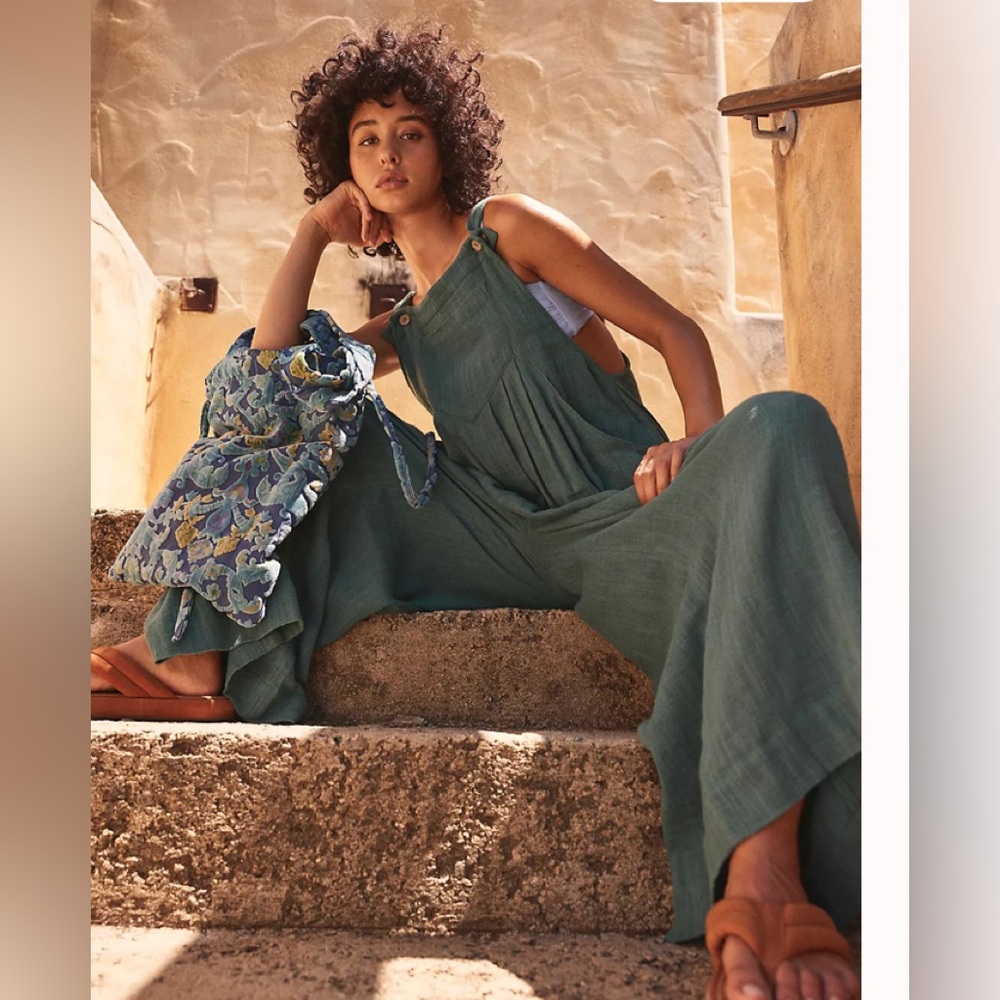 Free People Teal Green Wide Leg Jumpsuit